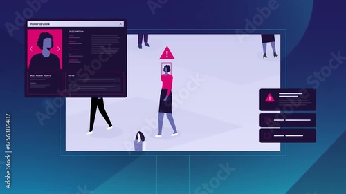 AI Surveillance Interface with Facial Recognition Alert – Security Monitoring Animation