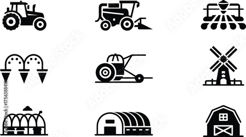 A single black silhouette of a barn with a gambrel roof and a small window on a white background