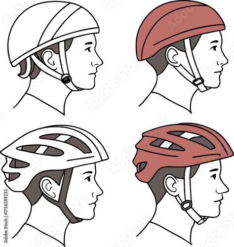 Cycling Helmets:  A detailed illustration showing the different forms of cycling helmets, highlighting the safety and protection they offer for cyclists. 