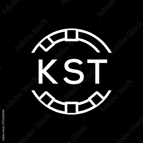 Modern  Tech Logo Design – Futuristic Blue and White Circular Emblem on Black Background, KST Later Logo, 
