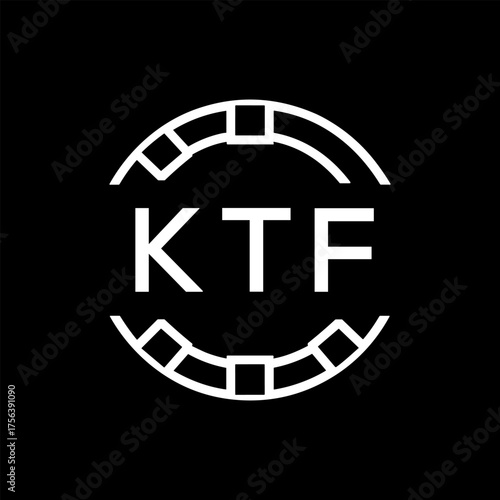 Modern  Tech Logo Design – Futuristic Blue and White Circular Emblem on Black Background, KTF Later Logo, 
