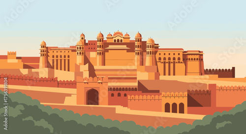 Ancient Fortified Palace In Amber Hillside, Indian Architecture Style