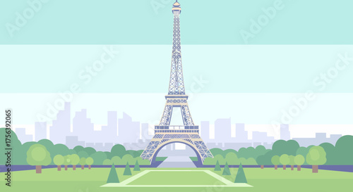 Eiffel Tower In Paris, Urban Landscape Illustration, French Landmark