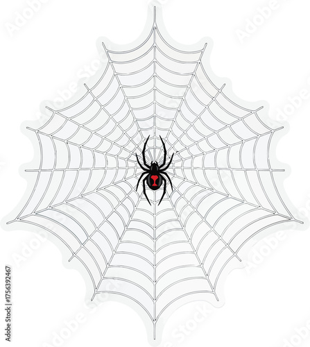 Creepy black widow spider on intricate web, ready to scare for Halloween designs and spooky season promotions - perfect for festive banners
