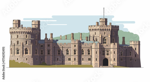 Majestic Castle Vector Illustration With Intricate Architectural Details