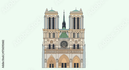 Notre Dame Cathedral Detailed Vector Illustration On Light Background
