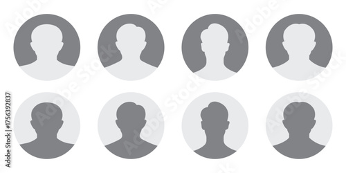 Simple Gray Avatar Icons Representing Male. People icon in flat style, Portrait symbol, User profile icon vector.