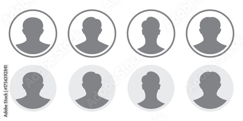 Simple Gray Avatar Icons Representing Male. People icon in flat style, Portrait symbol, User profile icon vector.