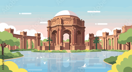 Scenic View Of Palace Fine Arts With Lake In San Francisco