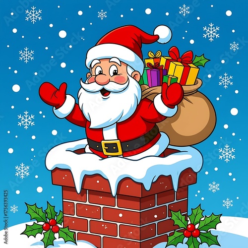 Santa claus in chimney christmas illustration vector holiday season festive celebration happy new year december