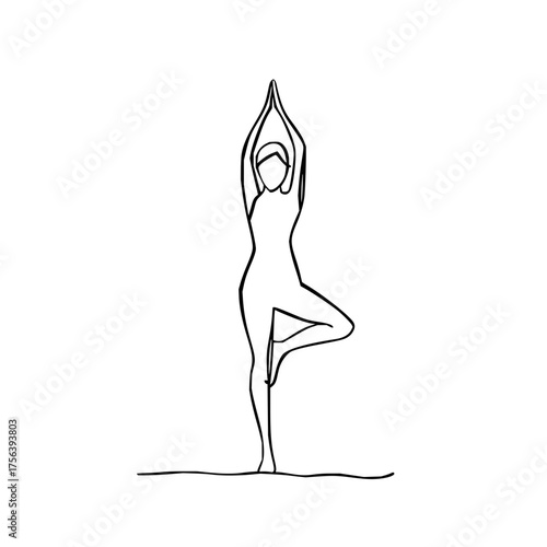 Yoga tree pose illustration for fitness wellness and balance exercise tutorial and meditation guide art 100
