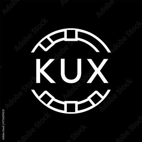Modern  Tech Logo Design – Futuristic Blue and White Circular Emblem on Black Background, KUX Later Logo, 
