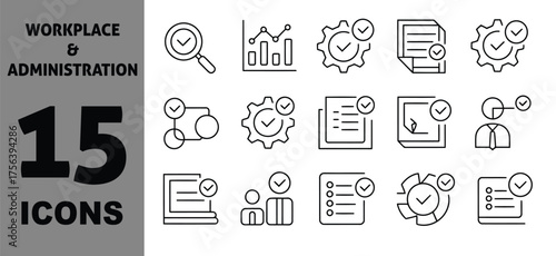 Set of 15 workplace and administration icons for business and professional use