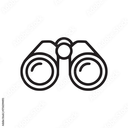A simple line drawing of binoculars on a white background showing the lenses and central hinge area