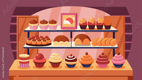 A display case filled with decadent pastries cakes and croissants tempting customers as they wait in line.