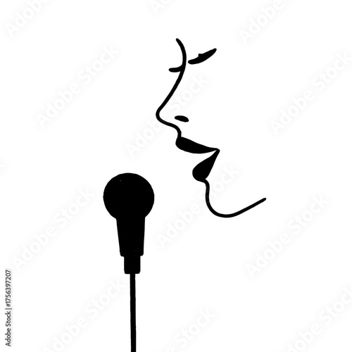 Singer. Singer simple black and white line art vector logo
