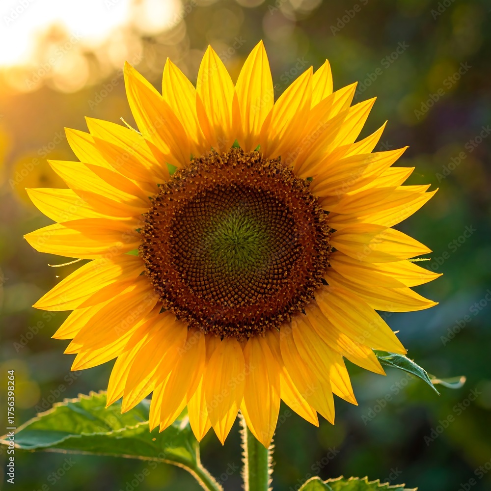 Obraz premium Single, bright sunflower, backlit by the sun