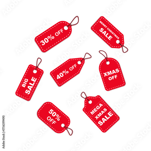 Set of promotion Xmas sale  price tag, label template with red and white color, discount, special offer, big sale, mega sale,50%,30%,40% off,discount and price sale tag price tag label, vector design
