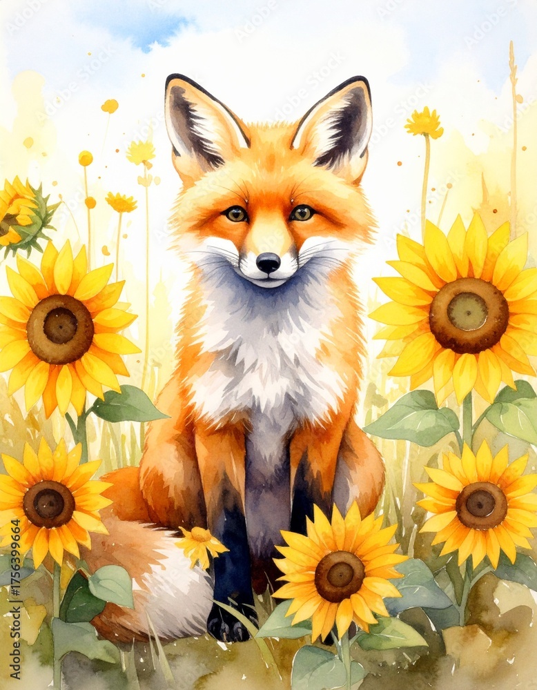 Fototapeta premium Fuchs zwischen Sonnenblumen