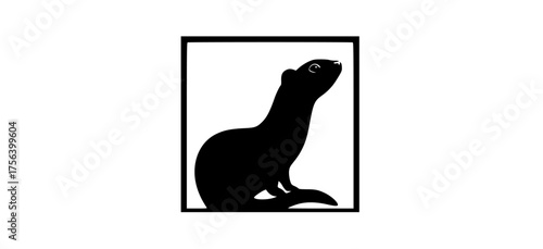 a black and white silhouette of a seal in a square frameanimal, black, meerkat, otter, profile, sea lion, seal 