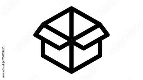 a black and white icon of an open box, resembling a diamond shapeblack, brand, chain mail, cube, envelope, flat, icon, illustration, letter, logo, symbol, web 