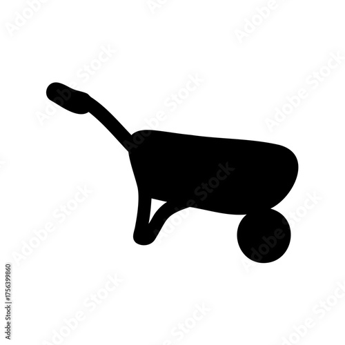 Black silhouette of a wheelbarrow, a gardening tool for moving materials