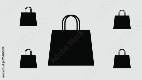 Modern shopping spree concept with black shopping bags arranged artfully, perfect for retail promotions and stylish e-commerce designs, minimal aesthetic