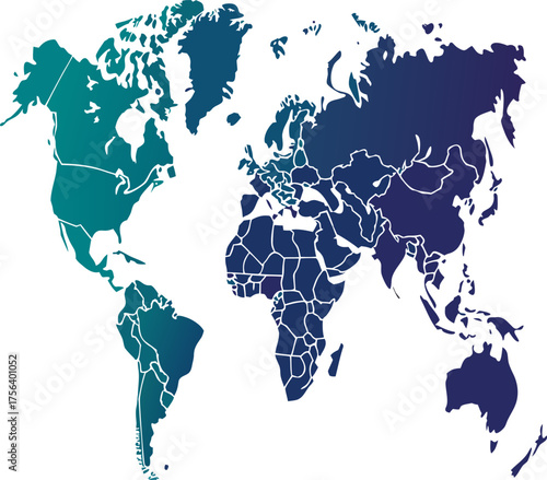 Half globe of Earth illustrating continents Africa, Asia, America, Europe, and Australia with global business and geography concept, no background.