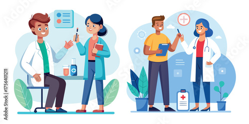 Doctors and patients discussing medical treatment and diagnosis in hospital consultation healthcare and wellness concept isolated on transparent background 