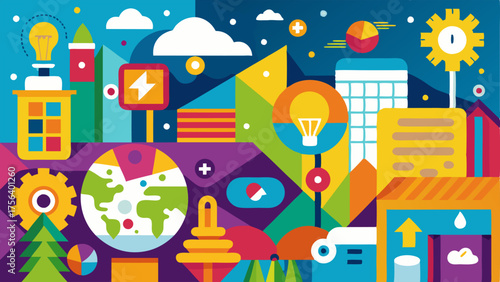A colorful mural depicting technology and innovation.