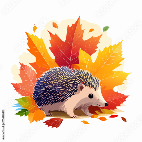 Igel zwischen Herbstblättern