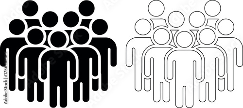 Black and white vector illustration of a crowd of people