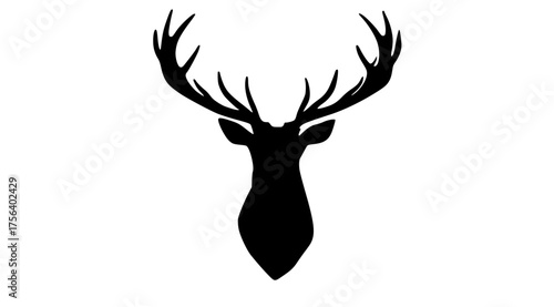a black silhouette of a deer head with antlersanimal, antler, black, deer, head, illustration, moose, profile, roe deer, trumpet 