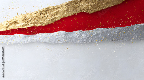 A vibrant abstract background featuring gold, silver, and red waves creating a striking visual contrast.