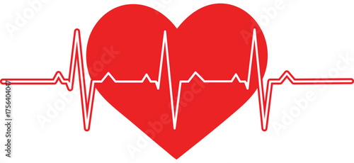 Heartbeat line with red heart, symbolizing life, health, and vitality in a clean and simple design