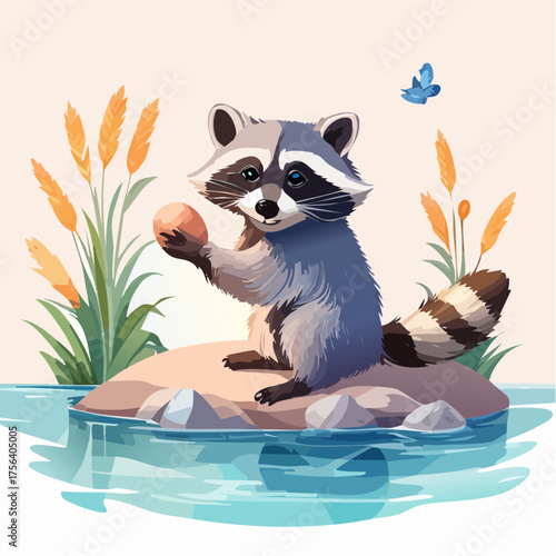 Waschbär am Flussufer