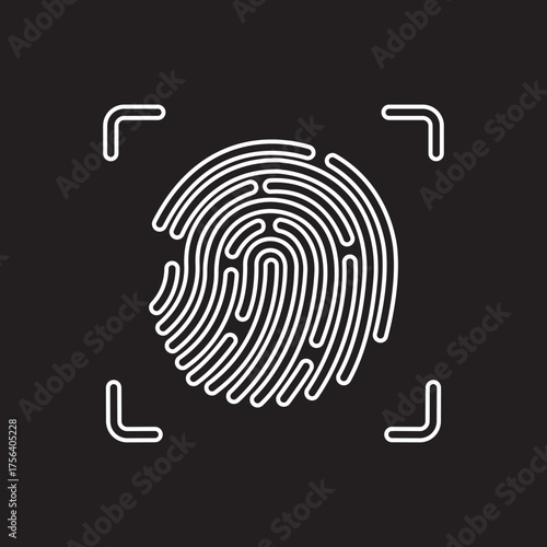 Fingerprint scan icon in Black flat and line style vector biometric security symbol bundle with identity, touch ID, login and authentication synonyms