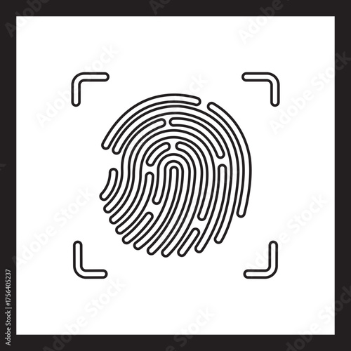 Fingerprint scan icon in Black line style vector biometric security symbol bundle with identity, touch ID, login and authentication synonyms