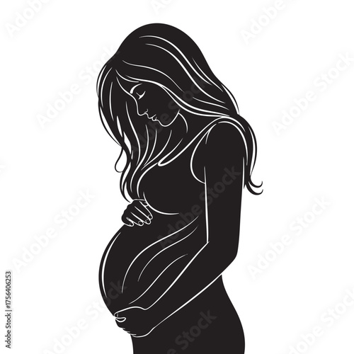 Wallpaper Mural Silhouette of a pregnant woman with flowing hair cradling her belly pregnancy mother Torontodigital.ca