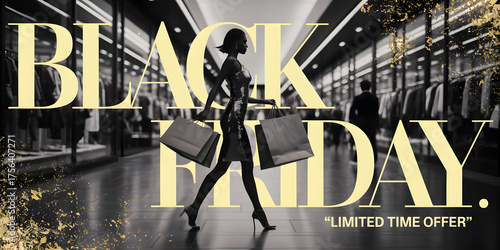 blackfriday sale shopping banner discount poster with elegant woman