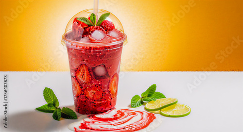 fruit cocktail with strawberry and mint