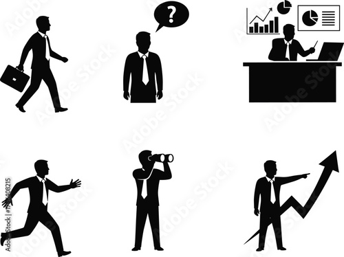 Business people silhouette illustration, teamwork, leadership, growth, planning, analysis, success, opportunity, vision, corporate strategy, professional career, motivation, achievement, progress,