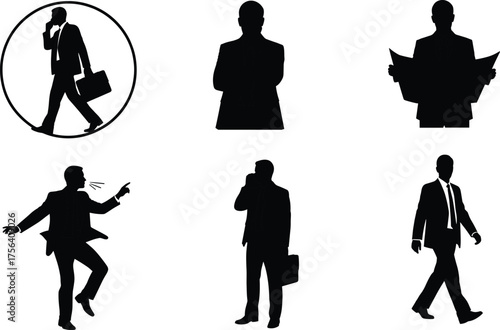 Business silhouettes of professionals in suits, teamwork, leadership, communication, corporate lifestyle, office workers, success, management, strategy, collaboration, growth