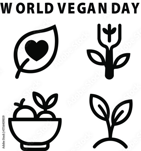 World Vegan Day with natural elements leaves, fruits, and vegetables