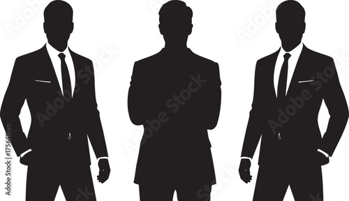 business men silhouette set, anonymous corporate team vector, professional suit male silhouette, group of businessmen isolated on white