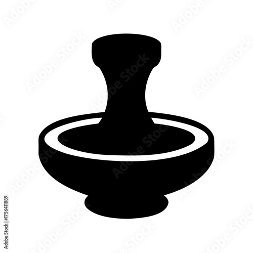 Simple black and white illustration of mortar and pestle for grinding herbs