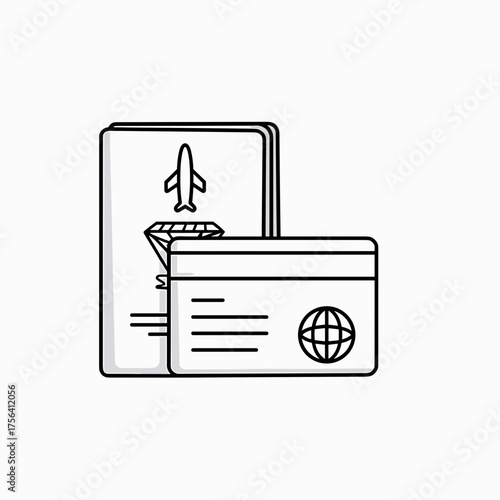 Travel passport and credit card with airplane icon design  