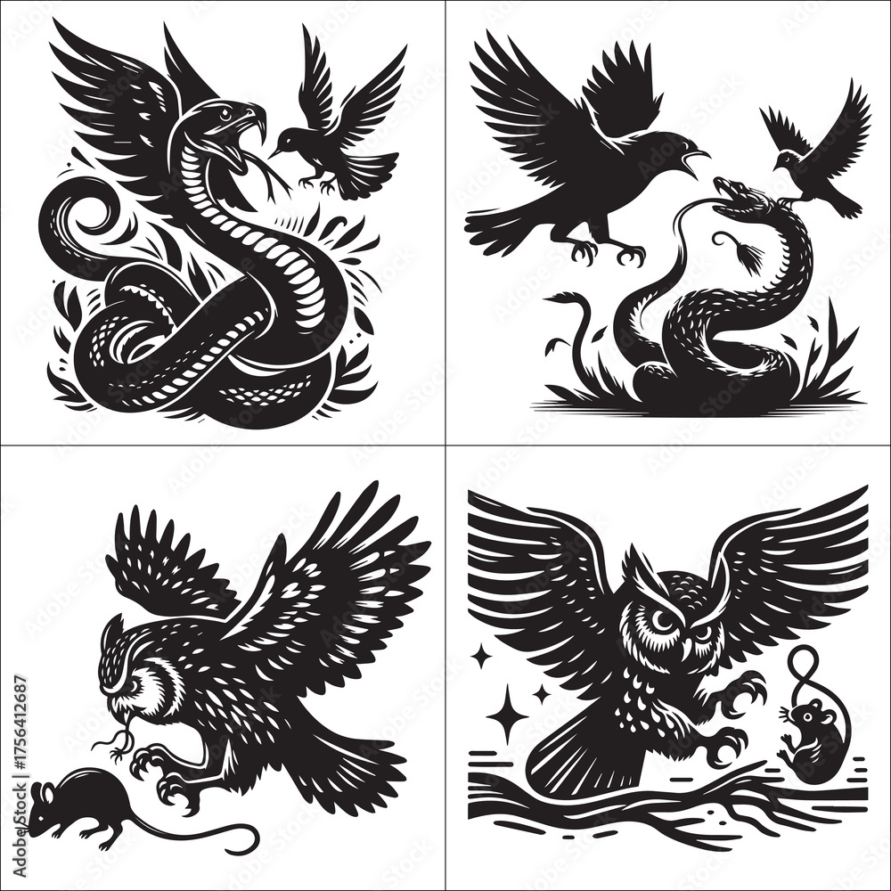 Obraz premium Wild Spirit Silhouette Collection – Powerful Animals and Birds in Motion