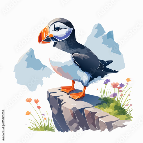 Papageitaucher auf Klippe