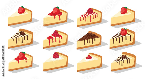 Assortment of Cheesecake Slices: Delightful Dessert with Various Toppings